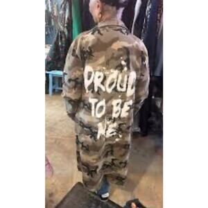 Spoon Jeans Camouflage “PROUD TO BE ME” Long Open Jacket-Size L